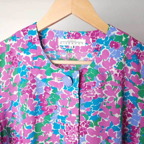 90s vintage Givenchy floral one button duster jacket/ pink, blue, green floral - Picture 9 of 10